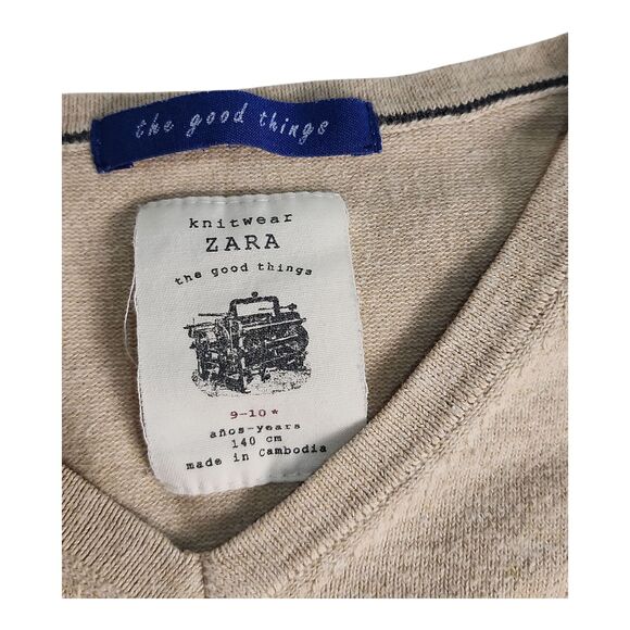 Zara Knitwear The good things Boy's Sz 9-10 BeigeLong Sleeve V-Neck Preppy Money - Picture 2 of 7